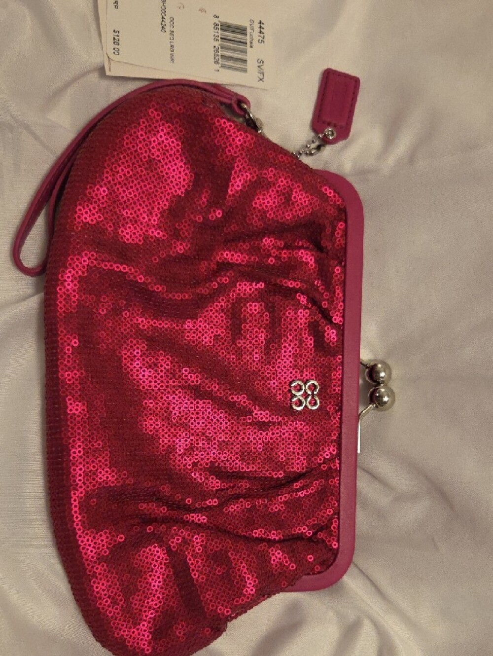 Coach Hot Pink Sequin Kiss-Lock Wristlet - Picture 2 of 7